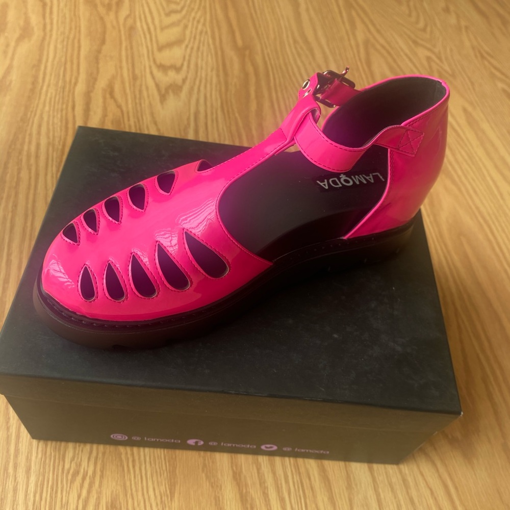 Lamoda Pink Patent Platform Buckle Sandal